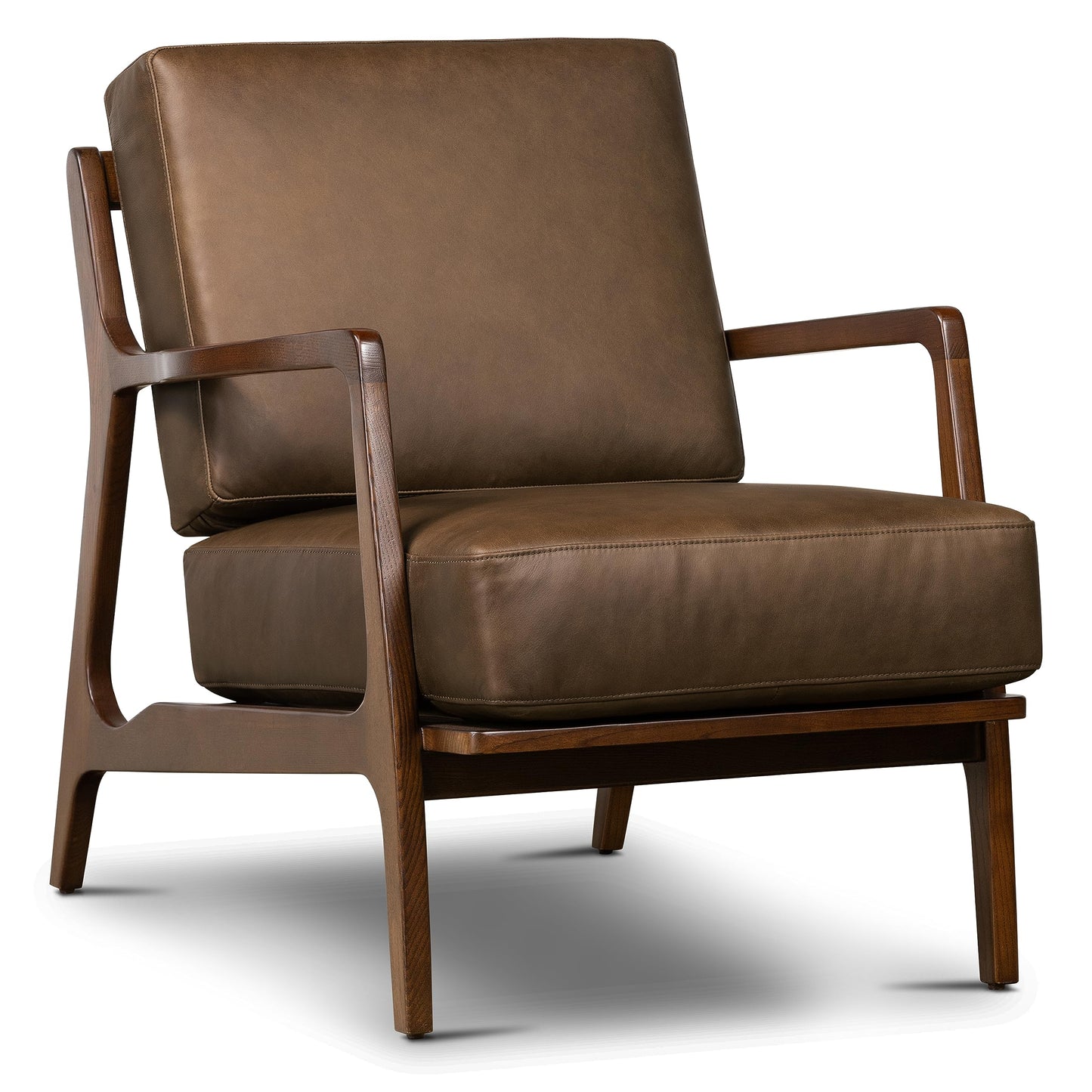 Poly & BARK Verity Leather Accent Chair – Armchair with Walnut Wood Frame – Fashion-Forward Lounge Seating for Living Room – Upholstered in Cocoa Brown Leather for Modern Style
