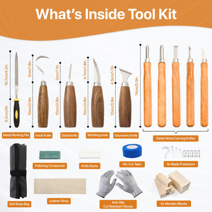 CARVCRAZE Wood Carving Tools Set 30-in-1 Wood Carving Knife Kit, Whittling Knife, Craft Kits for Adults, Wood Working Tools and Accessories, Knives, Whittling Kits, Hobbies for Adults