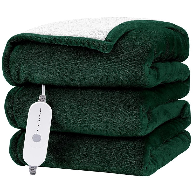 HYLEORY Heated Electric Blanket Queen 84"x90" Soft Fleece & Flannel with 5 Heating Levels & 10 Hours Timer Auto Shutt Off, ETL Certified, Washable，Heated Blanket for Body-Dark Green