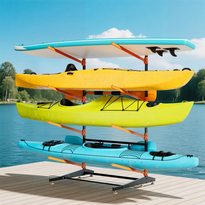 AlloyLake 4-Tier Freestanding Kayak Rack, Pro-Grade Heavy Duty Outdoor Storage for 4 Boats, 440 lbs Max Capacity, Rust-Proof 304 Stainless Steel Hardware (Orange)