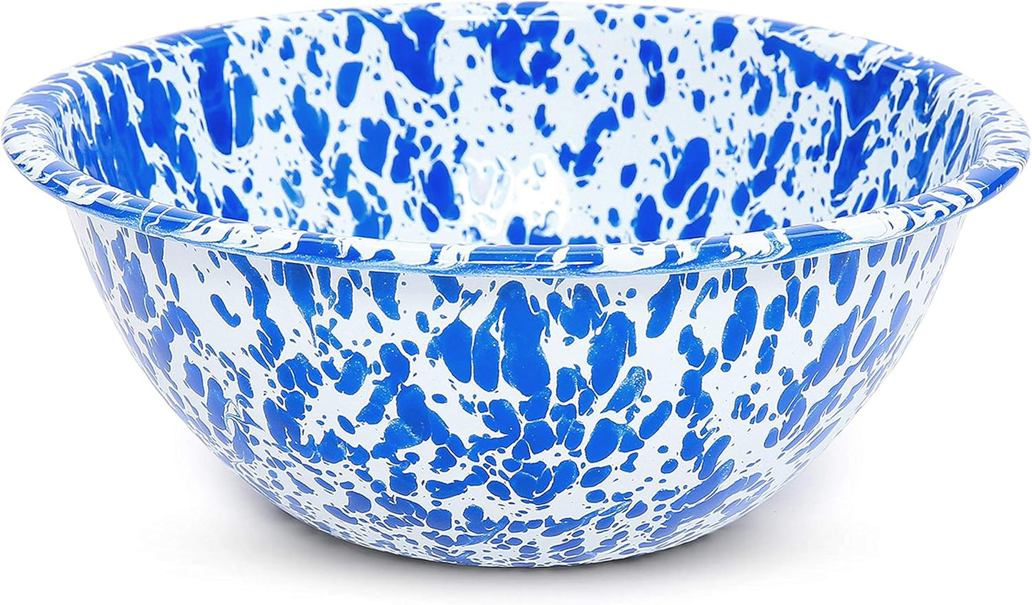 Crow Canyon Home Enamelware Serving Bowl, 1.5 Quart, Blue/White Splatter