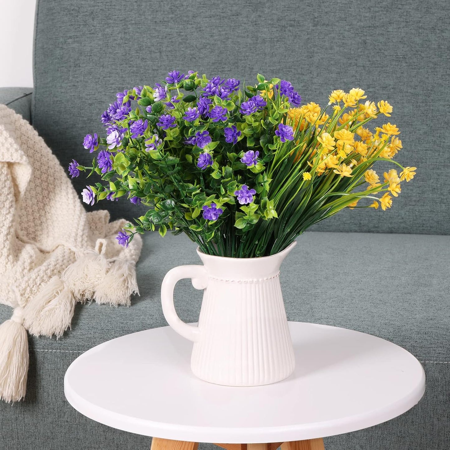 CEWOR 9pcs Artificial Flowers, UV Resistant Fake Plastic Flowers for Home Kitchen Bedroom Cemetery Decor