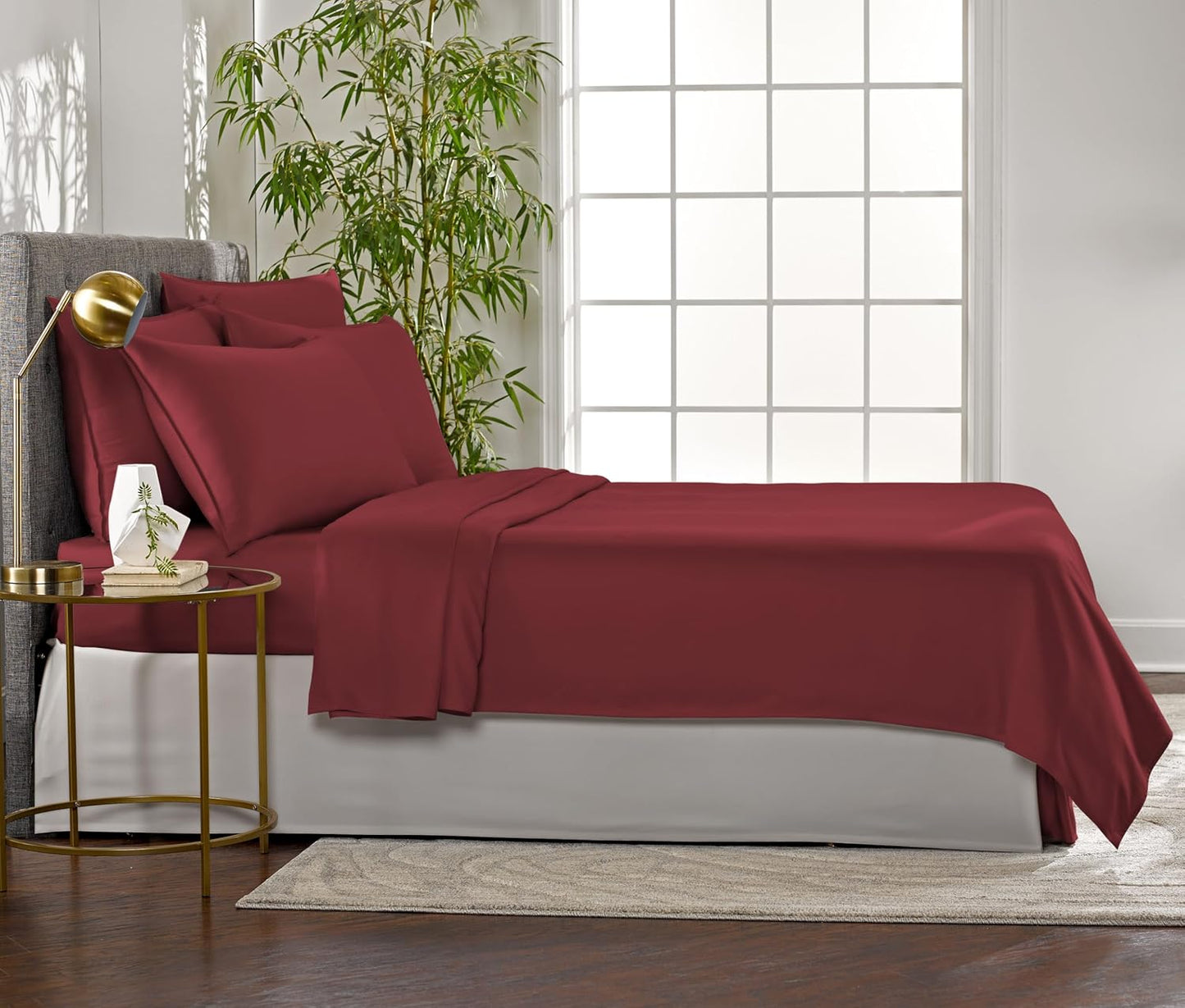 Pure Bamboo Queen Sheets - Luxuriously Soft 100% Organic Viscose Bed Sheet Set | Cooling & Durable (Queen, Merlot)
