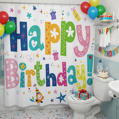 ZCHOMI Happy Birthday Shower Curtain Kids Birthday Party Rainbow Shower Curtains for Bathroom Waterproof Polyester Fabric Bathroom Curtain 72 x 72 Inch with 12 Plastic Hooks