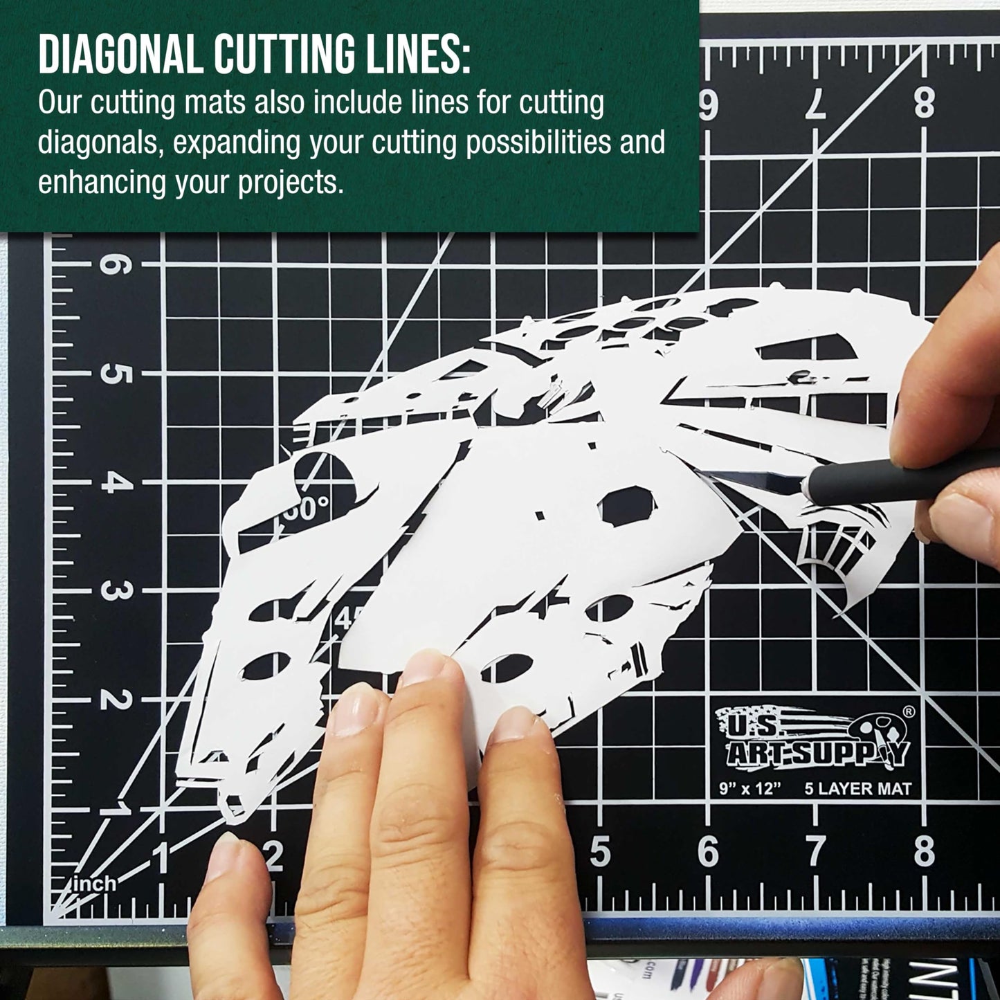 U.S. Art Supply 9" x 12" Self-Healing Cutting Mat 5-Ply (2 Pack) - Double-Sided Green/Black Craft Mat, Non-Slip Cutting Mats for Crafts, Sewing, Quilting, Scrapbooking