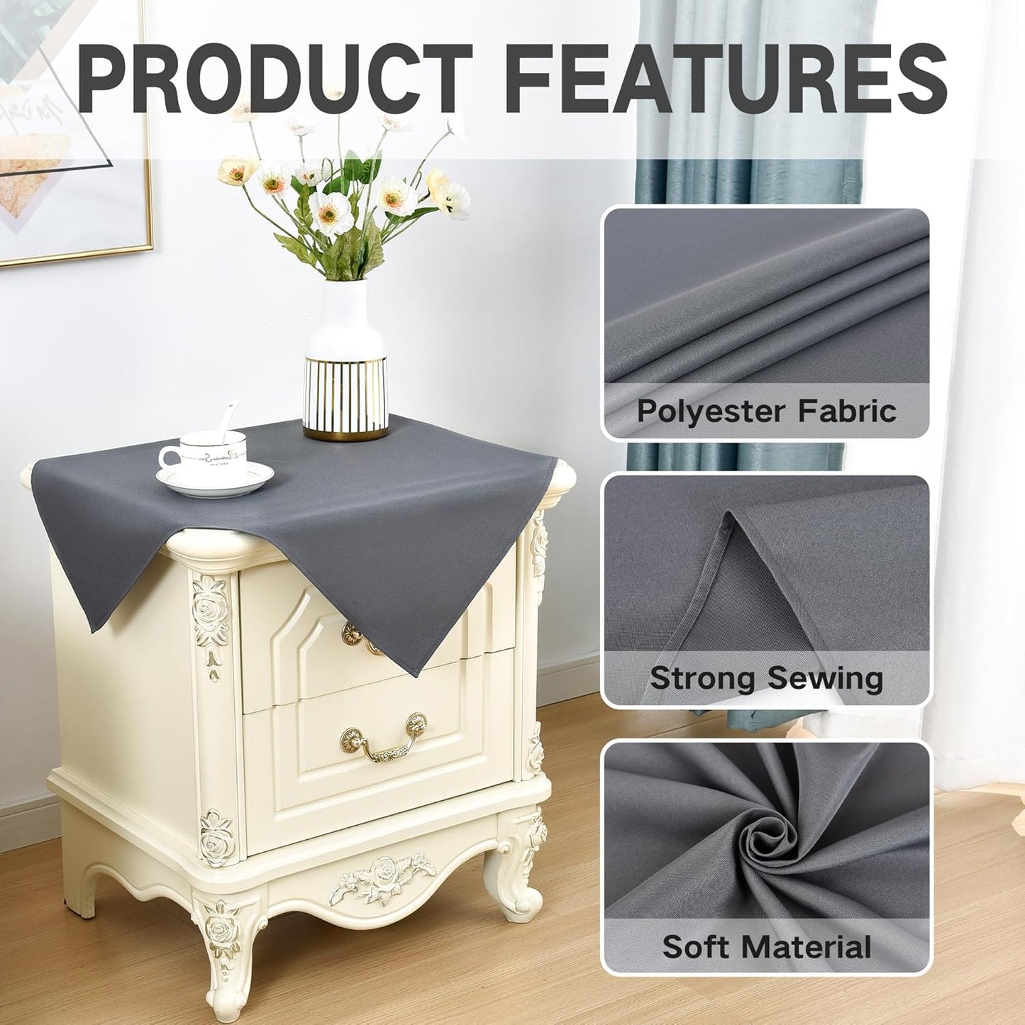 24x24 Inch Small Square Tablecloth Washable Polyester Side Table Cloth Solid Grey Heavy Duty End Table Cover for Dining