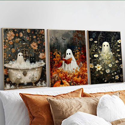 igoodom 3 Pack Halloween Diamond Art Kits for Adults, Halloween Ghosts Diamond Painting Kit, Full Drill Round Diamond Art Kits, DIY Gem Art and Crafts for Home Wall Decor Gift 12x16inch