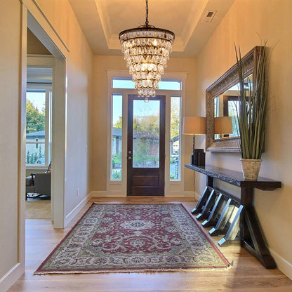 Wellmet 20 Inch Crystal Chandelier, Farmhouse Bronze Bathroom Chandeliers, 8-Lights Foyer Lighting Round Hanging Ceiling Light Fixture for Living Room, Bedroom, Entryway, Kitchen Island, Cone Shape
