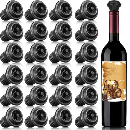Honoson 24 Pieces Wine Stopper Resealable Pump Vacuum Silicone Saver Practical for Kitchen Supplies Bottle Tools (Black)