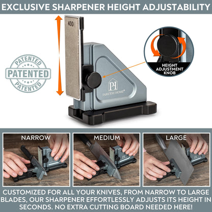 PATENTED ORIGINAL ADJUSTABLE ROLLING KNIFE SHARPENER KIT: Adjustable Height, 10° to 40° for 30 Angle Options, Removeable Diamond Plates with Travel Case - Kitchen Knife Sharpener