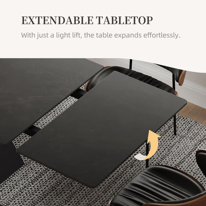 FHKJ Modern Expandable Dining Table- 63" to 94.5" Extendable Dining Room Table, Gray Sintered Stone Top with Black Metal Base - Seats 6-12, Easy Assembly (Table Only)