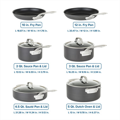 Viking Pots and Pans Set Non Stick, 10 Piece Hard Anodized Kitchen Cookware with Glass Lids, Black