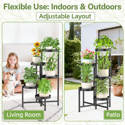 iDavosic.ly Plant Stand Indoor Outdoor, 5 Tier Corner Metal Flower Display Holder Shelf, Folding Tall Orchid Rack for Patio Balcony Porch Garden Living Room House, Black