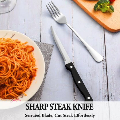 24 Pcs Silverware Set with Steak Knives Service for 4,Stainless Steel Flatware Set,Mirror Polished Cutlery Utensil Sets,Home Kitchen Eating Tableware,Include Fork Knife Spoon,Dishwasher Safe