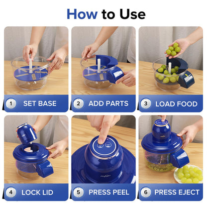JOYHILL Electric Grape Peeling Machine, Automatic Fruit and Garlic Peeler for Grape Tomato Cherry, 50W Motor with Stainless Steel Blades, Rechargeable Cordless Kitchen Peeling Tool (Blue-1PC)