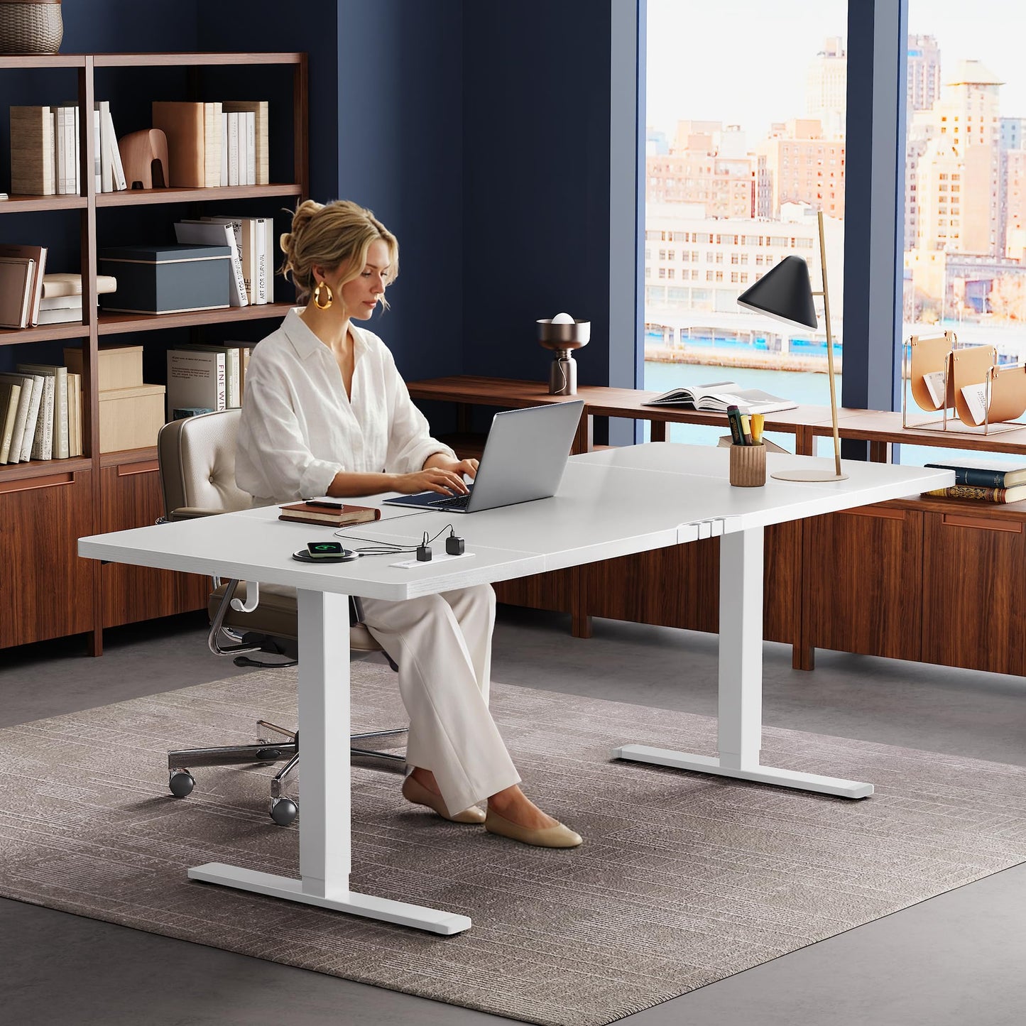 Huuger 71 X 30 Inch Electric Standing Desk with Power Outlets and USB-C Port, Height Adjustable Desk, Sit Stand Desk for Home Office, Computer & Gaming Desk with 4 Presets, Stable Steel Frame, White