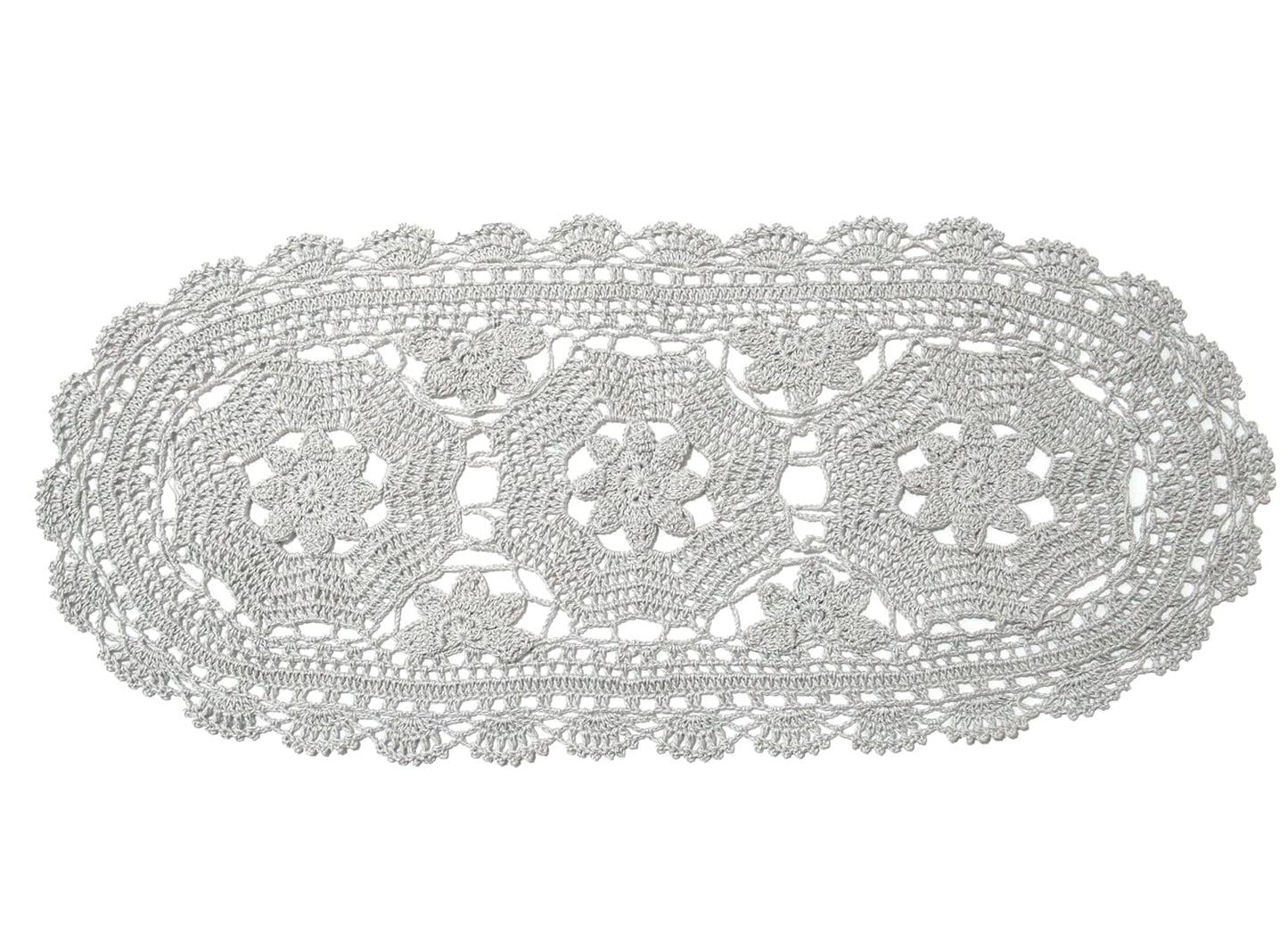 BIBITIME Handmade Crochet Lace Doilies, 10" x 22", Light Grey, Pack of 1 PC for Home Kitchen