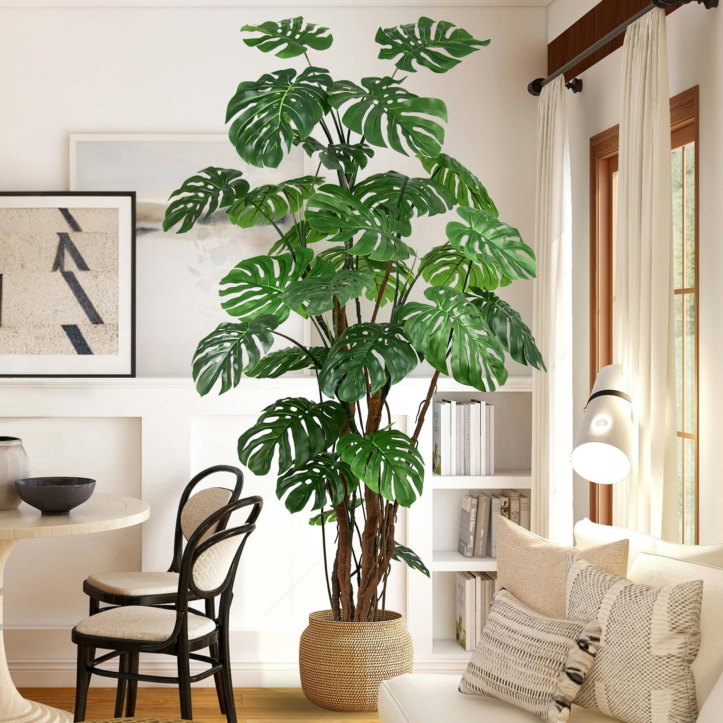 Roselywed Artificial Monstera Deliciosa Tree 8FT with 27 Split Leaves Realistic Tropical Swiss Cheese Plant 94 Inch Tall Large Fake Faux Palm Black Pot for Indoor Home Office Porch Mall Hotel Decor