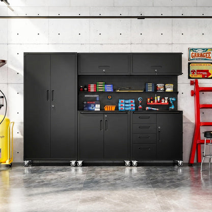 VIYET Garage Cabinet System | Heavy Duty Steel All-in-One Modular Garage Cabinet Set for Ultimate Workshop Organization | Easy Assembly Garage Storage Cabinets & Tool Bench