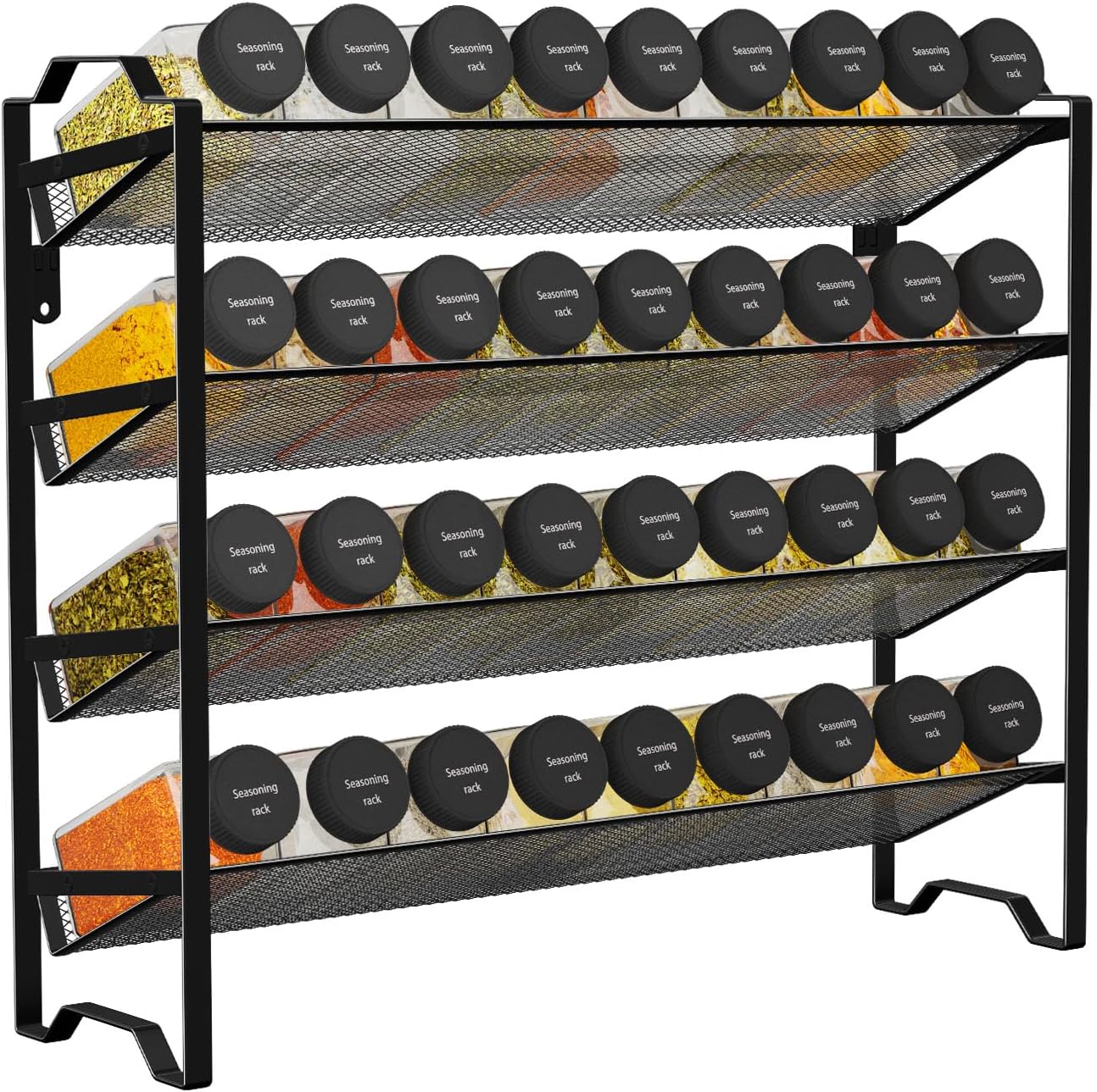 Simple Trending 2 Pack 4 Tier Spice Rack Organizer,Stackable Kitchen Counter Shelves,for Cabinet,Countertop,Pantry, Door or Wall Mount, Metal Mesh,Jars not Included, Black