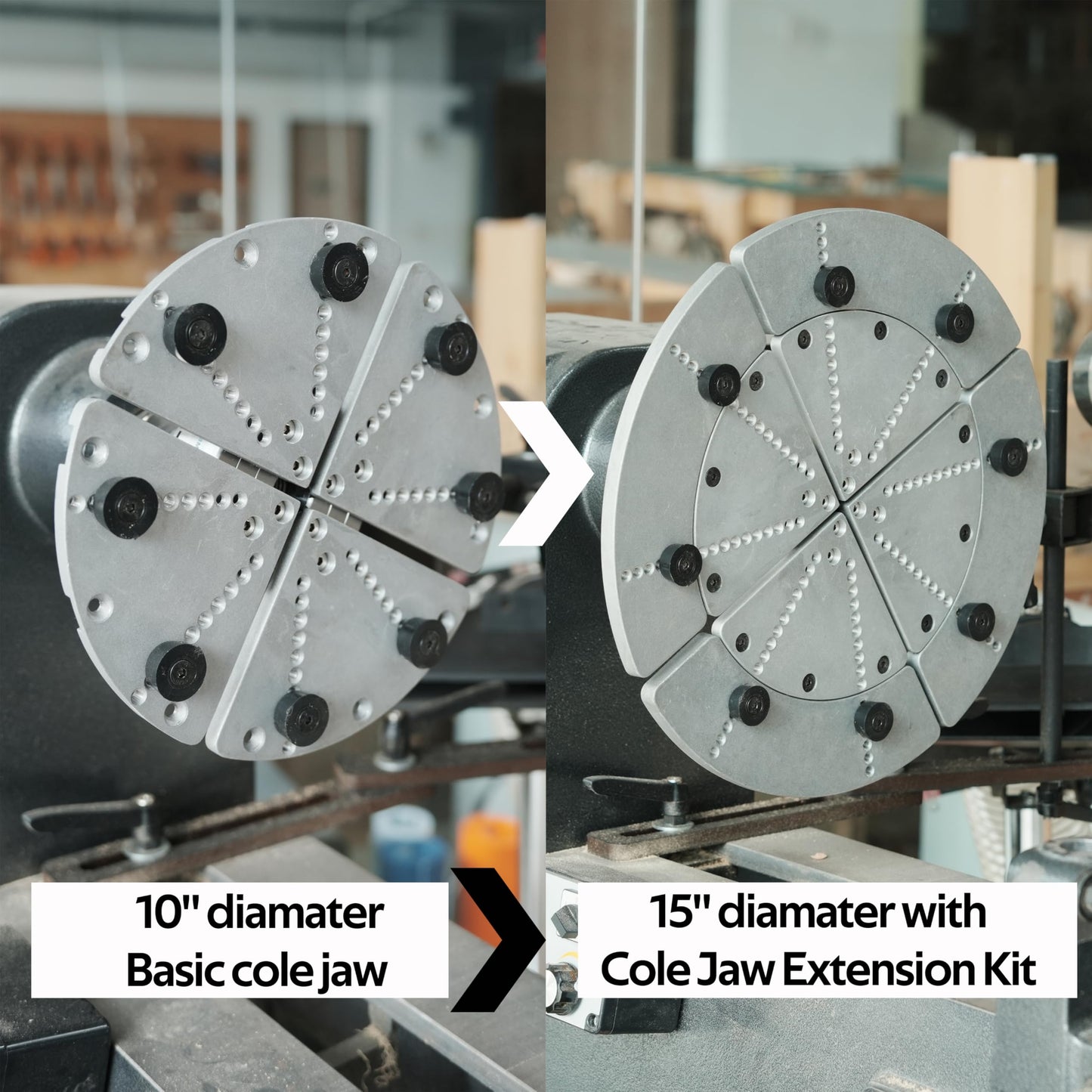 BMWOOD 15" Cole Jaw Set with basic cole jaw 10" diamater plus 5" Extension Kit for NCK series Woodlathe Chuck, compatible with Super NOVA2, G3 Nova, Robert Sorby Patriot, Record Power SC3, SC4.