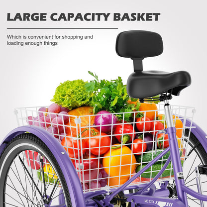 ABORON Adults Tricycle, 3 Wheels Bike for Adult, Tricycle for Adults, Double-Wall Wheel Rims, Tricycle for Women Men Exercise Outdoor Sports (Purple-Upgrade, 20"/ 7 Speed)