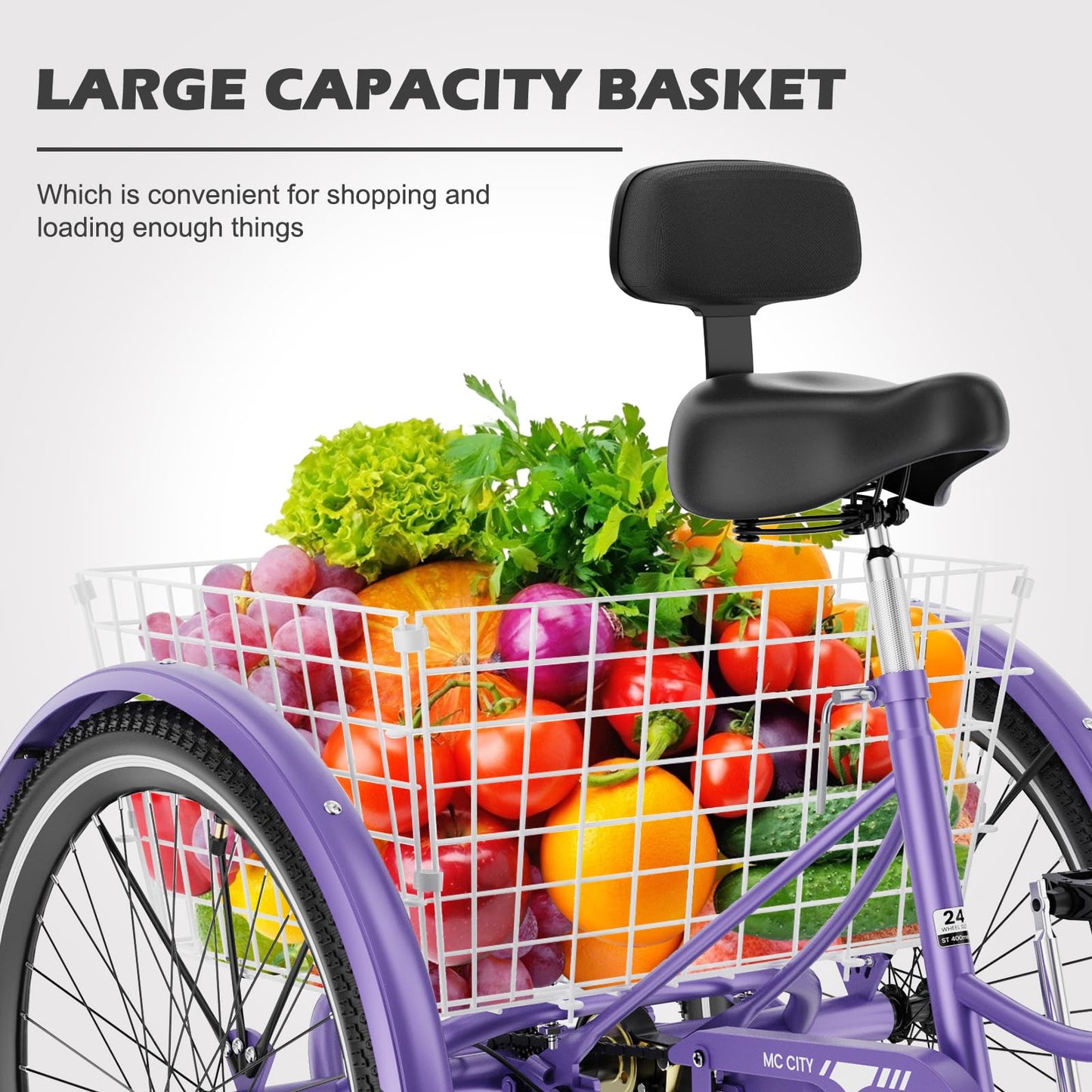 H&ZT Adult Tricycle, 3 Wheeled Bike, Trike Cruiser Bike, with 7-Speed Gear, Parking Brake Handle, Low Step, Large Rear Basket, Elderly Friendly, for Men, Women, and Teens