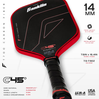 Franklin Sports PRO Pickleball Paddles – C45 Carbon Fiber Series - Official USAP + UPA Approved – Pro Player Design, DYNASTY 14MM RED
