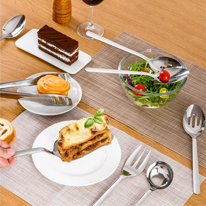 KINGSTONE Large Hostess Serving Utensils Set, 18/10 Stainless Steel Heavy Duty 10-inch Serving Utensils, Slotted Spoons, Forks, Tongs, Cake Pie Server for Buffet, Wedding, Party