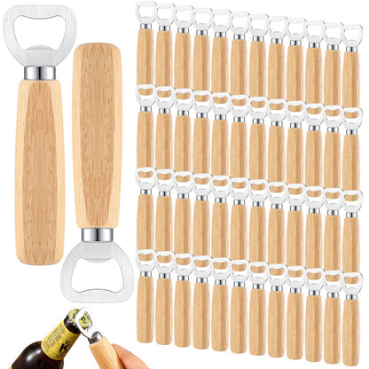 50 Pcs Wood Wine Bottle Opener Stainless Steel Bottle Opener Wood Handheld Heavy Duty Bartender Cider Engraved Gift Set for Kitchen Wedding Party Bar Home Restaurant