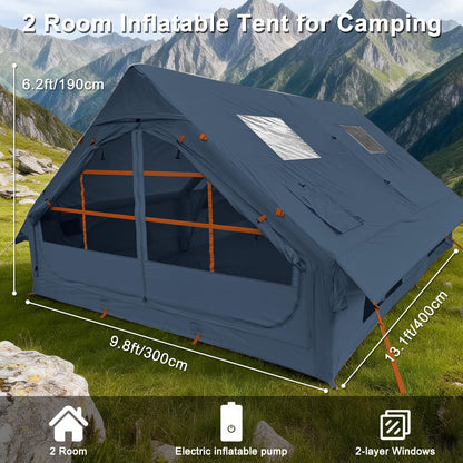 8-10 Person Inflatable Camping Tent with Stove Jack, Two Room Glamping Inflatable Tents,Waterproof Hot Tent Easy Setup Blow Up Tents for Camping