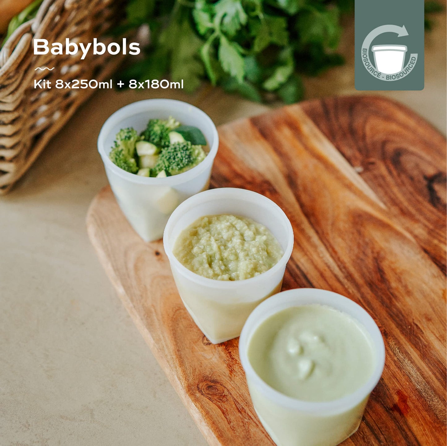 Babymoov Eco-Friendly Baby Food Jars Set of 16 (8 x 6 oz + 8 x 8.45 oz) BPA-Free Storage Containers Made from Biosourced Sugar Cane Leakproof Silicone Lids Microwave, Freezer & Dishwasher Safe