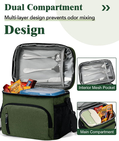 Skiennix Insulated Lunch Bag - 9L Leakproof Soft Cooler Tote with 5 Pockets | Green, Perfect for Work & Travel