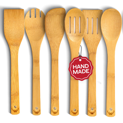 WOODLANDS USA Wooden Spoons for Cooking set of 6 – Premium Wooden Utensil set for everyday use – Versatile Cooking utensils set safe for nonstick pans – Durable wooden spoon kitchen utensils set