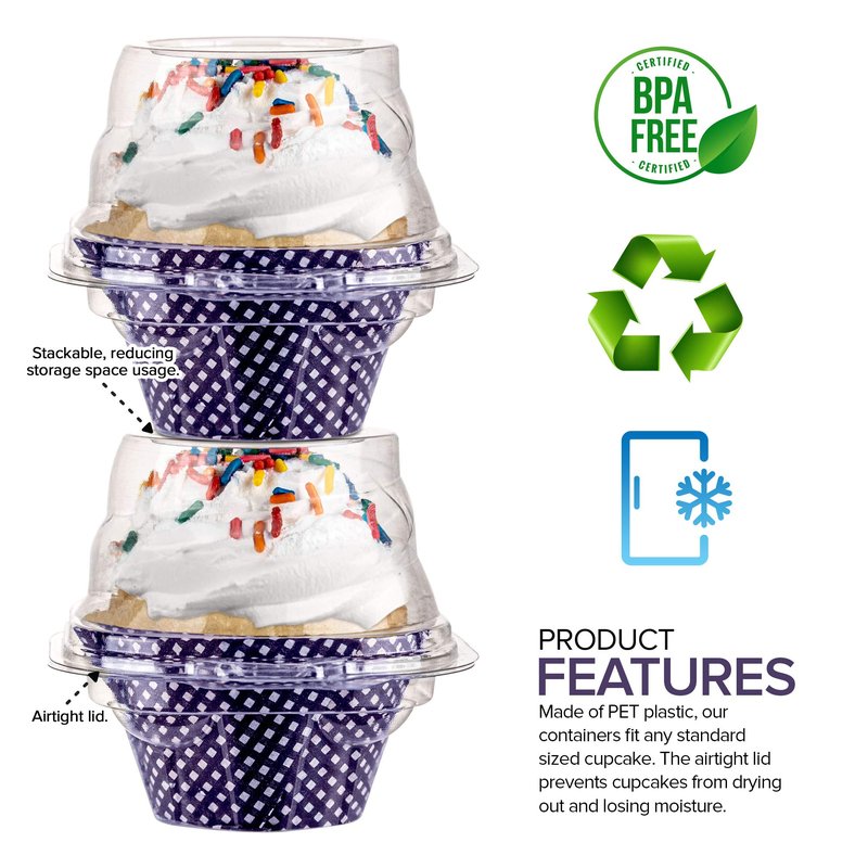 Stock Your Home Individual Plastic Cupcake Containers Disposable with Connected Airtight Dome Lid (200 Count) Clear Single Cupcake Container, BPA Free