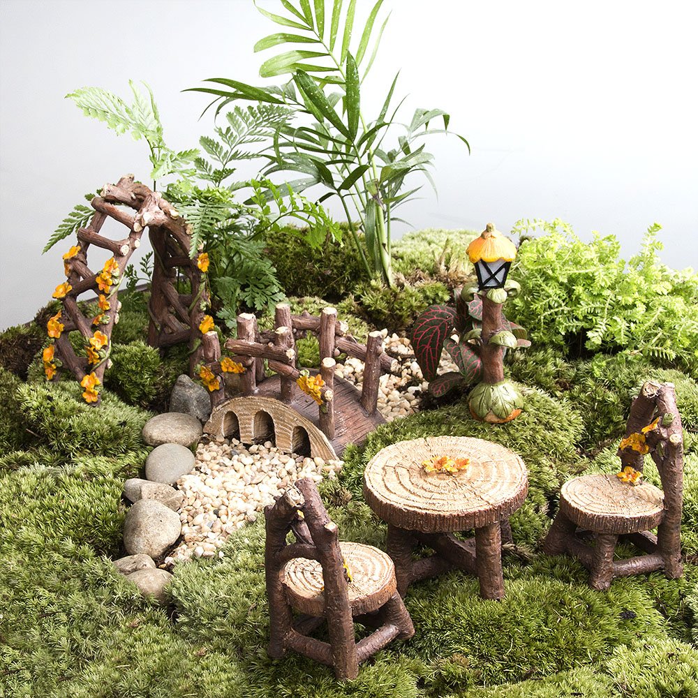 Fairy Garden Accessories, LATTOOK 8PCS Miniature Table and Chairs Set Fairy Garden Furniture Ornaments Kit for Home Outdoor Micro Landscape Decoration