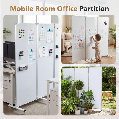 AmazingSpark 3-Section Mobile Magnetic Whiteboard Room Dividers Portable Dry Erase Board Partition with Stand and Wheels for Classrooms Offices, 72 H x 24 W