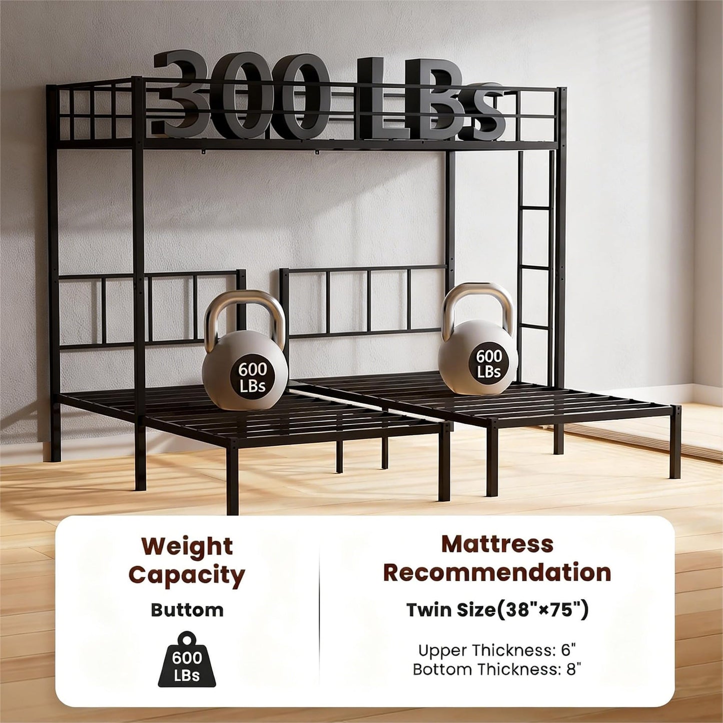 Mixcous Triple Bunk Bed Twin XL Over Twin & Twin, Heavy Duty Metal Bed Convertible to 3 Beds for Teens & Adults, Bunk Bed Frame with Adjustable Ladder, Noise-Free, Ideal for Space-Saving Needs, Black