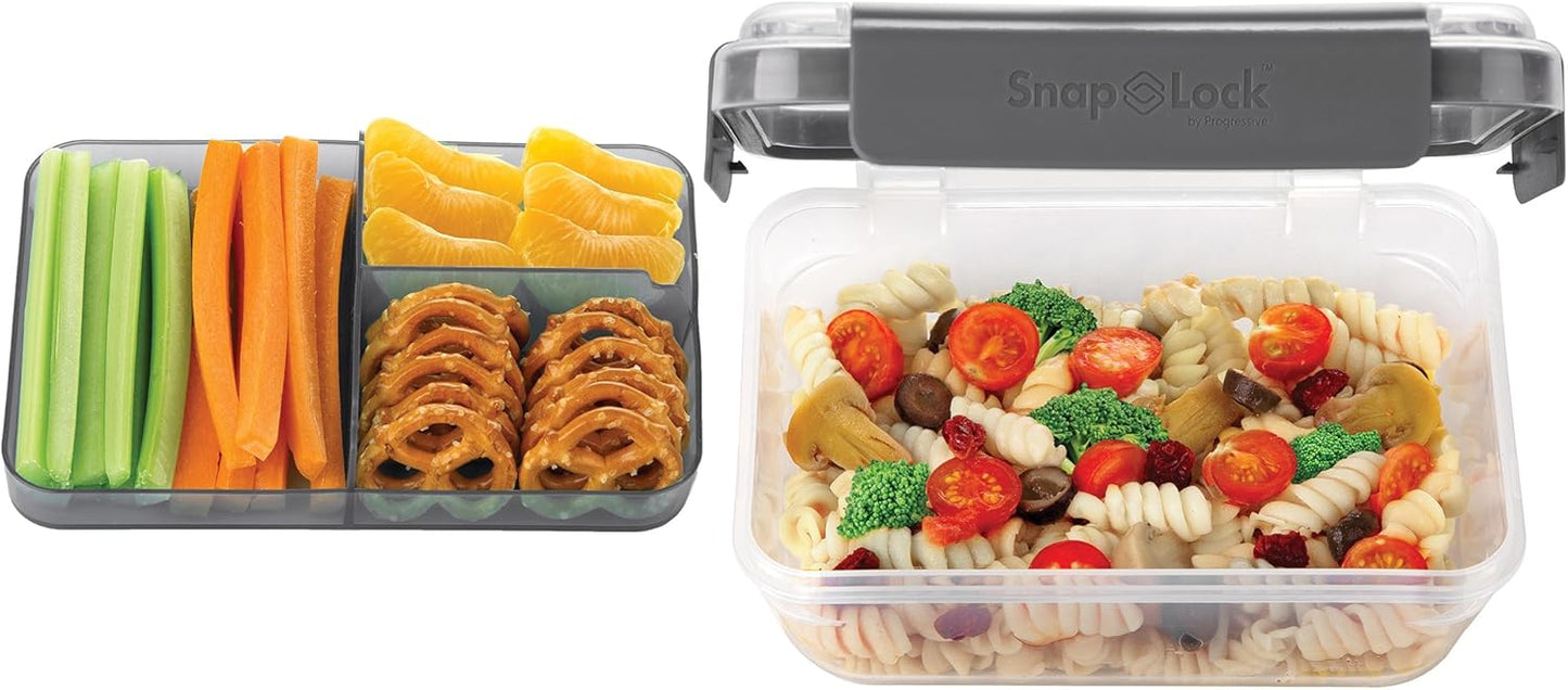 SnapLock by Progressive Bento-To-Go Container, Gray, SNL-1021GY, Easy-To-Open, Leak-Proof Silicone Seal, Stackable