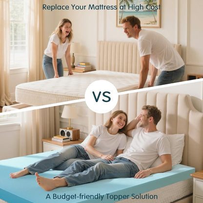 SyMax Memory Foam Mattress Topper, Gel Infused Foam Topper, Breathable Bed Topper, Pressure Relieving, CertiPUR-US Certified, 4 Inch, Queen Size