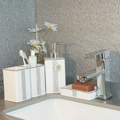 CAAHANJIA Bathroom Accessories Set 4 Pcs-Ceramic Gift Set Soap Dispenser Pump & Toothbrush Holder & Tumbler Cup & Soap Dish - Bathroom Home Decor Clearance, Countertop Vanity Organize(12 Ounce White)