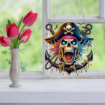 Auremi Pirates Diamond Art Pendant Kits,5D Skulls Diamond Art Diamond Painting Hanging Kits,DIY Special Shaped Diamonds Painting Suncatcher Pendant Kit for Adults for Gift Wall Home Decor