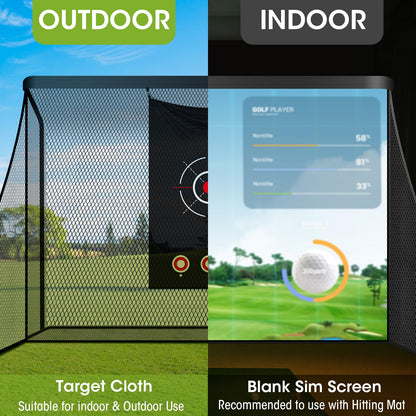 Silipull Golf Cage Net with Simulator Impact Screen Heavy Steel Frame with 2 Net Side Barriers HD Blank Impact Screen and Target Cloth Golf Simulators Enclosure for Home Indoor Outdoor(10 x 7 ft)