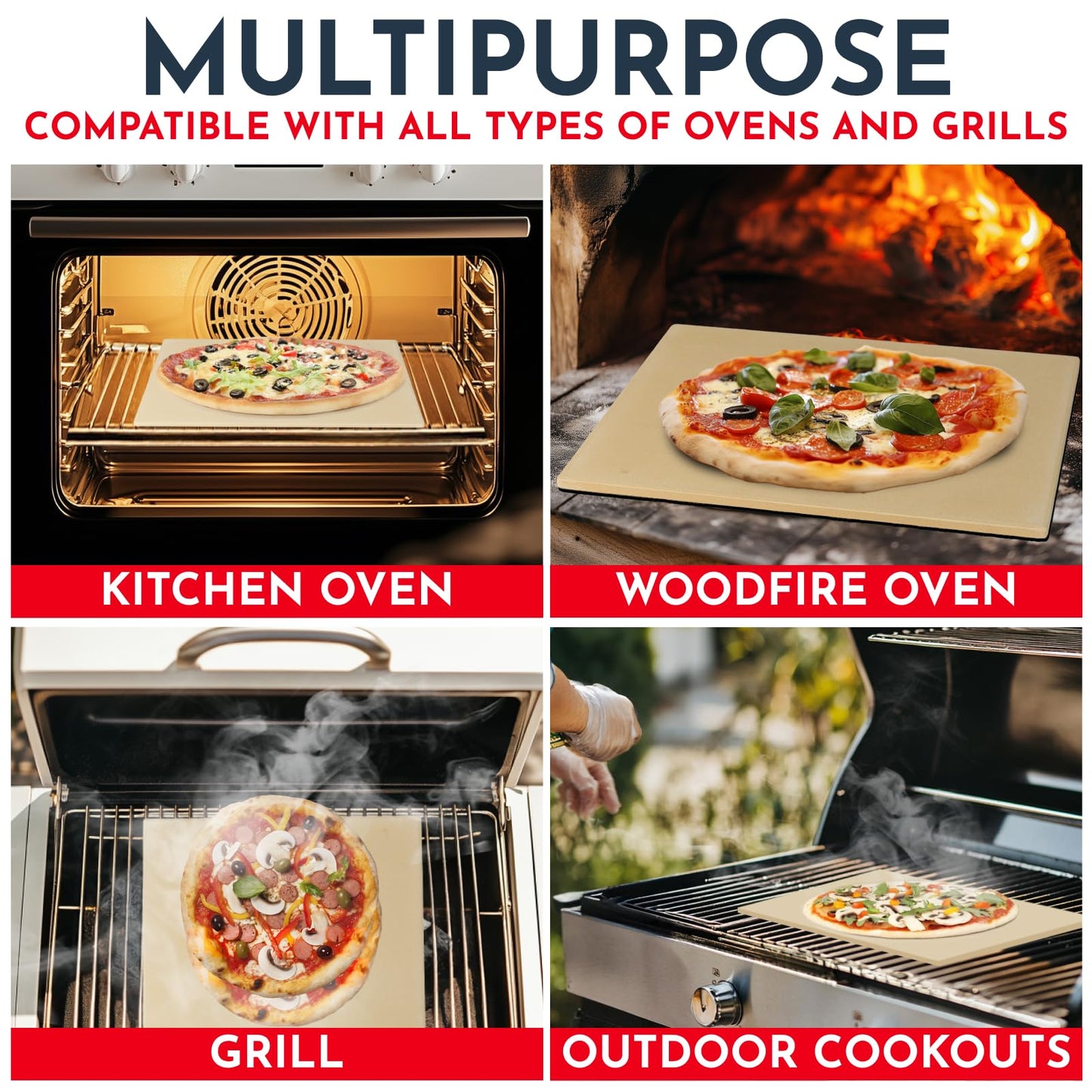 Large Pizza Stone for Oven – 15 x 12 inch Rectangular Pizza Stone for Grill, Even Heating for Perfect Crispy Crusts! Crack Resistant and Easy to Clean, Pizza Making Accessories