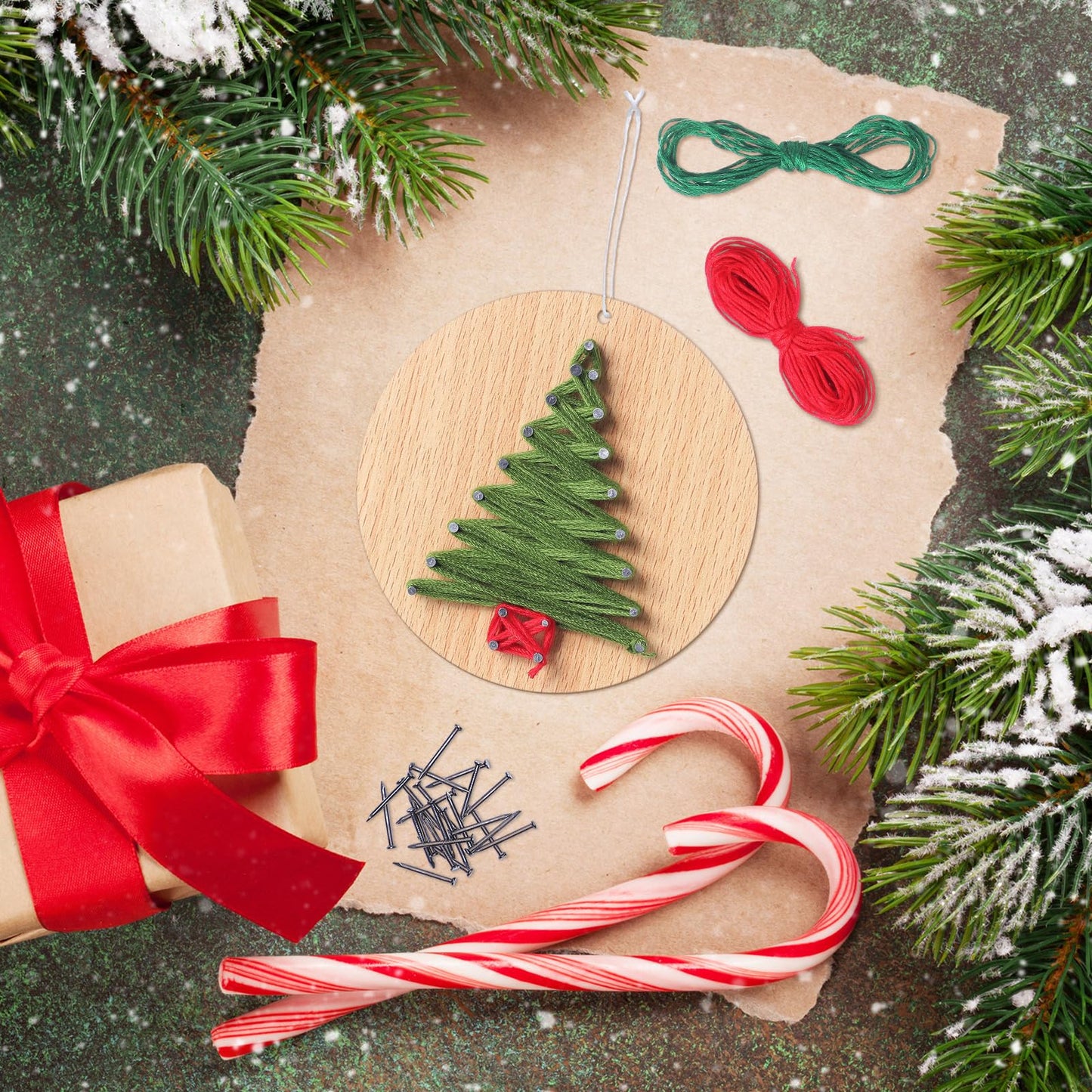 Jetec 6 Pcs Christmas Tree String Art Kit DIY Wood Xmas Tree Ornaments Crafts with Planks Nails Wire for Holiday Handmade Adults Employee Christmas Gift for Large Event Wall Decor