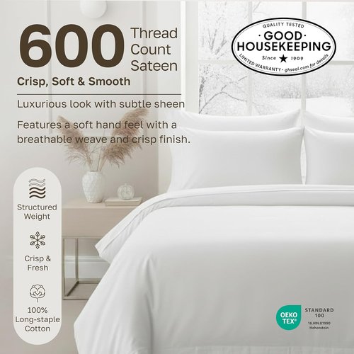 California Design Den Queen Sheet Set - Luxury 600 Thread Count Sateen, 100% Cotton Deep Pocket Sheets - White