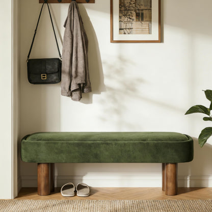 Christopher Knight Home Damas Fabric Upholstered Dining Bench, Wooden Entryway Bench, Long Sofa Footstool for Living Room, Bedroom End of Bed Bench, Olive Green+Walnut