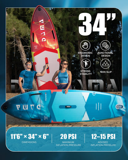 DAMA Stand Up Paddle Board 11'6" x 34" x 6", 450 lbs Capacity, Extra Wide All-Around Paddle Board for 2+1 People and Pets, Stable Design for Beginners, Family Use on Lakes, Rivers and Coastal Waters