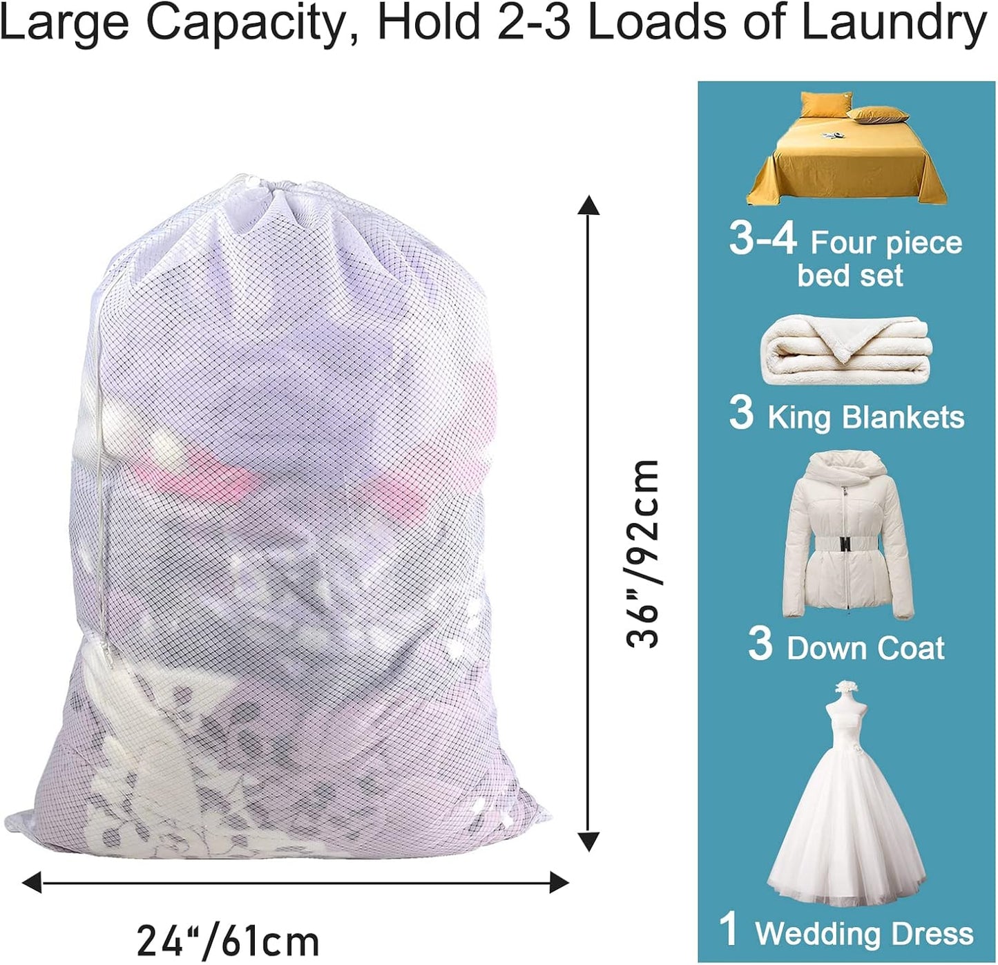 Polecasa Heavy Duty Large Mesh Laundry Bags with ID Tag, 2 Pack, 24 x 36 inches