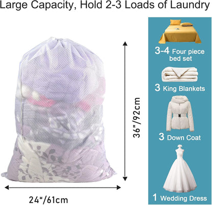 Polecasa Heavy Duty Large Mesh Laundry Bags with ID Tag, 2 Pack, 24 x 36 inches